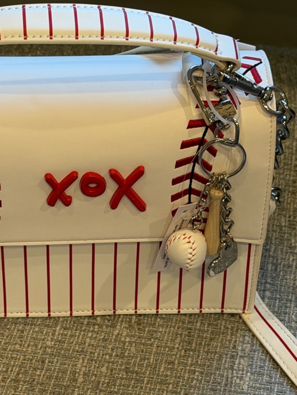 Betsey Johnson XOX Baseball Bag with Baseball Bat Bag Charm - Picture 2 of 15